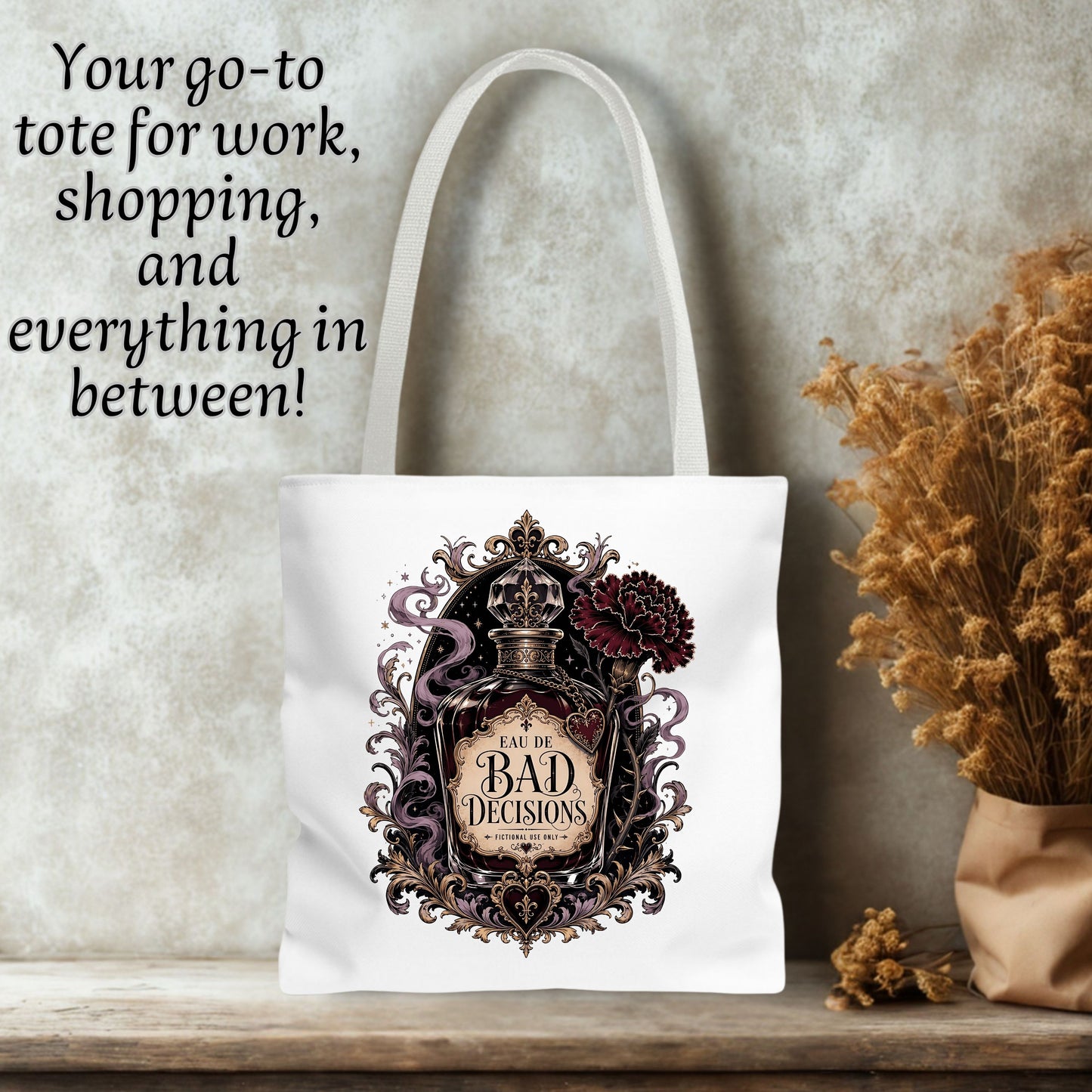 Bad Decisions Fictional Use Only Tote Bag, Dark Romance Book Lover Tote, Romantasy Reader Bag, BookTok Gift