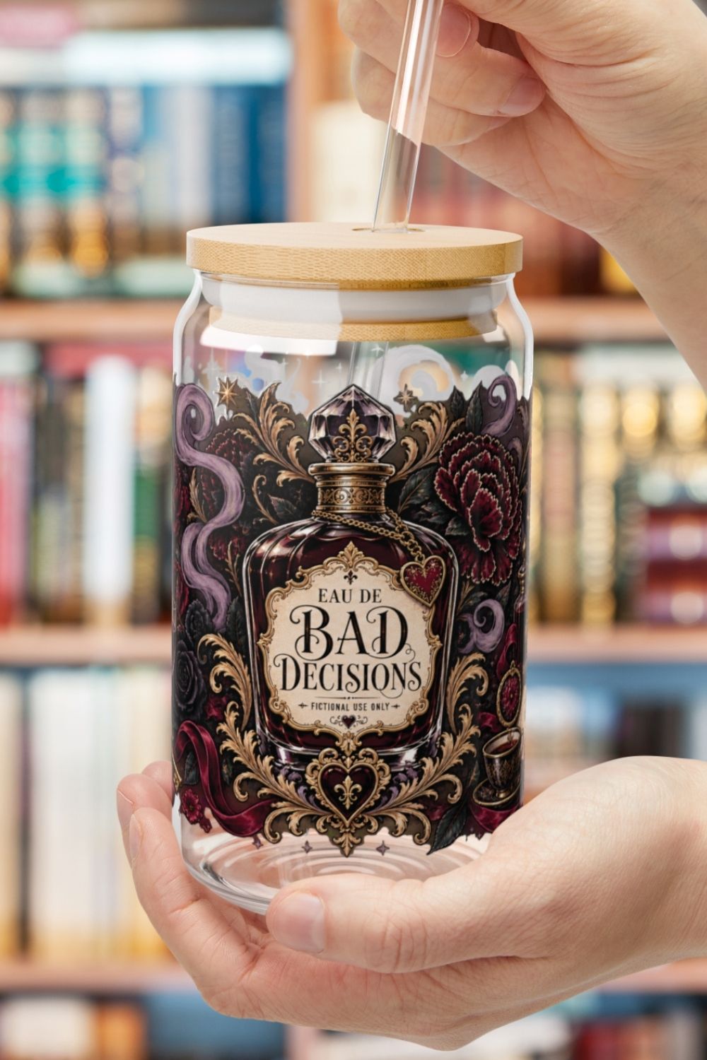 Bad Decisions Glass Cup, Dark Romance Bookish Cup, Gothic Romance Reader Gift, Fictional Men Iced Coffee Glass