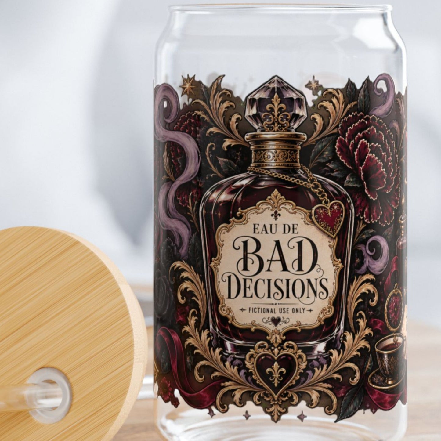 Bad Decisions Glass Cup, Dark Romance Bookish Cup, Gothic Romance Reader Gift, Fictional Men Iced Coffee Glass