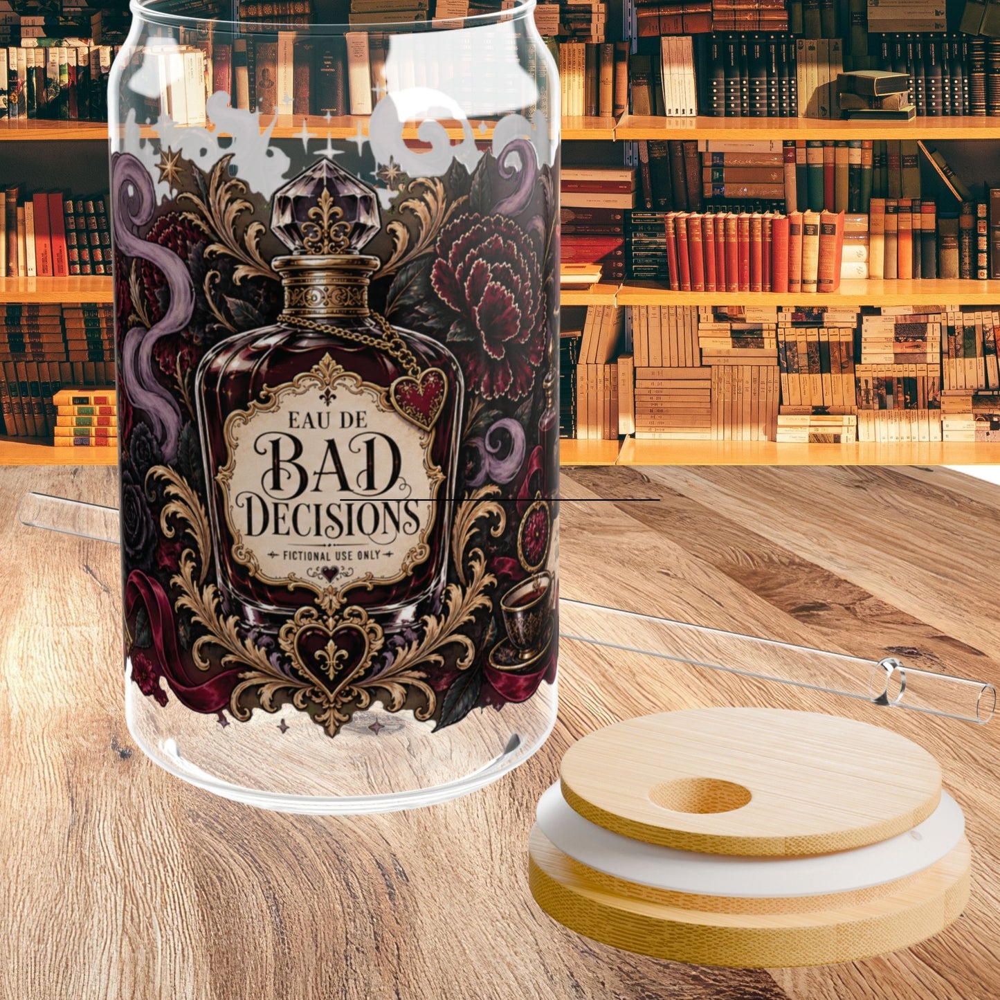 Bad Decisions Glass Cup, Dark Romance Bookish Cup, Gothic Romance Reader Gift, Fictional Men Iced Coffee Glass