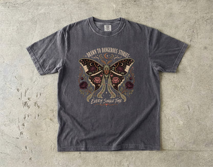 Dangerous Stories Shirt, Dark Romance Reader Shirt, Morally Gray Book Lover Tee, Gothic Moth Bookish Shirt