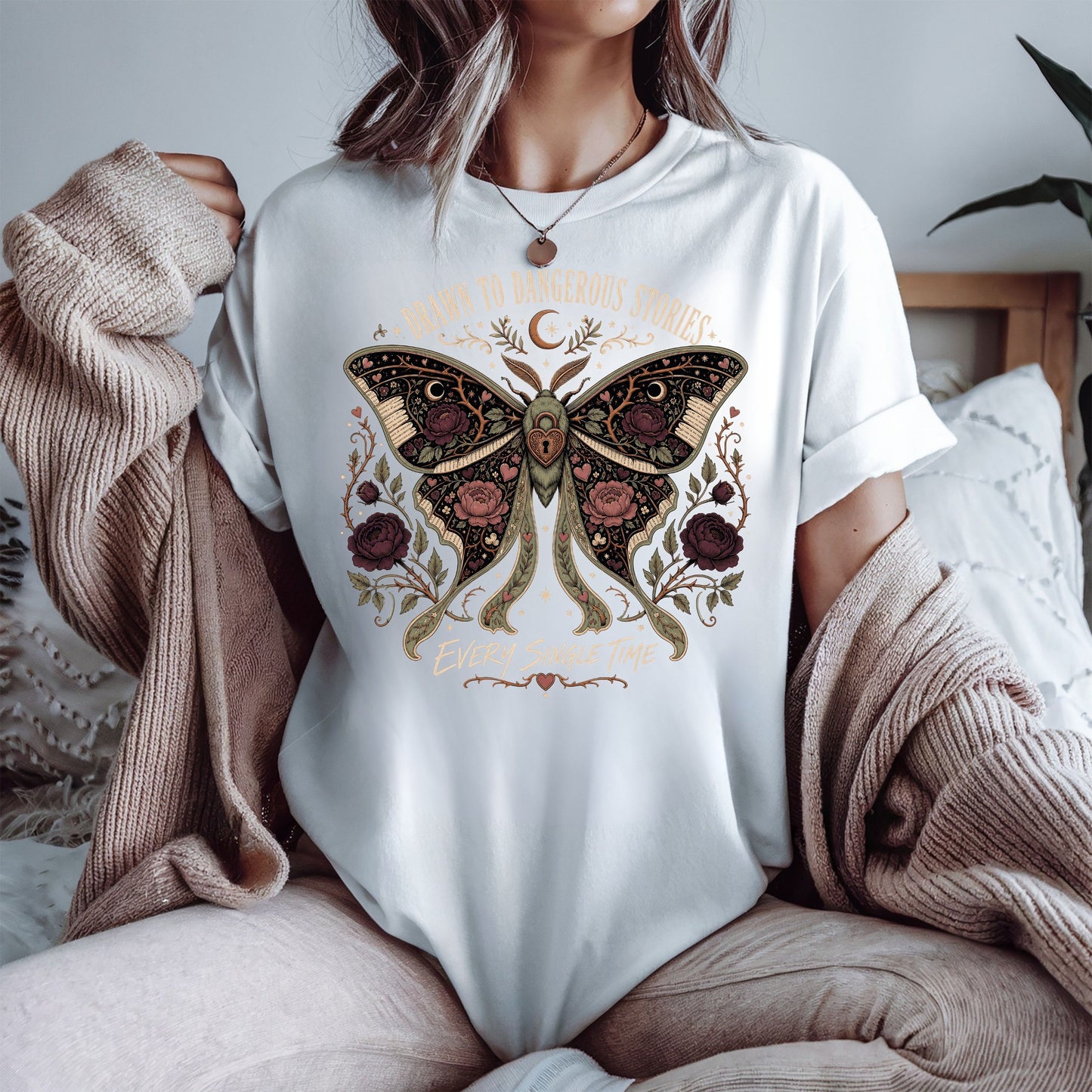 Dangerous Stories Shirt, Dark Romance Reader Shirt, Morally Gray Book Lover Tee, Gothic Moth Bookish Shirt