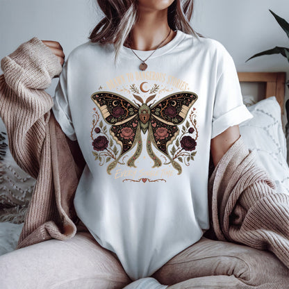 Dangerous Stories Shirt, Dark Romance Reader Shirt, Morally Gray Book Lover Tee, Gothic Moth Bookish Shirt