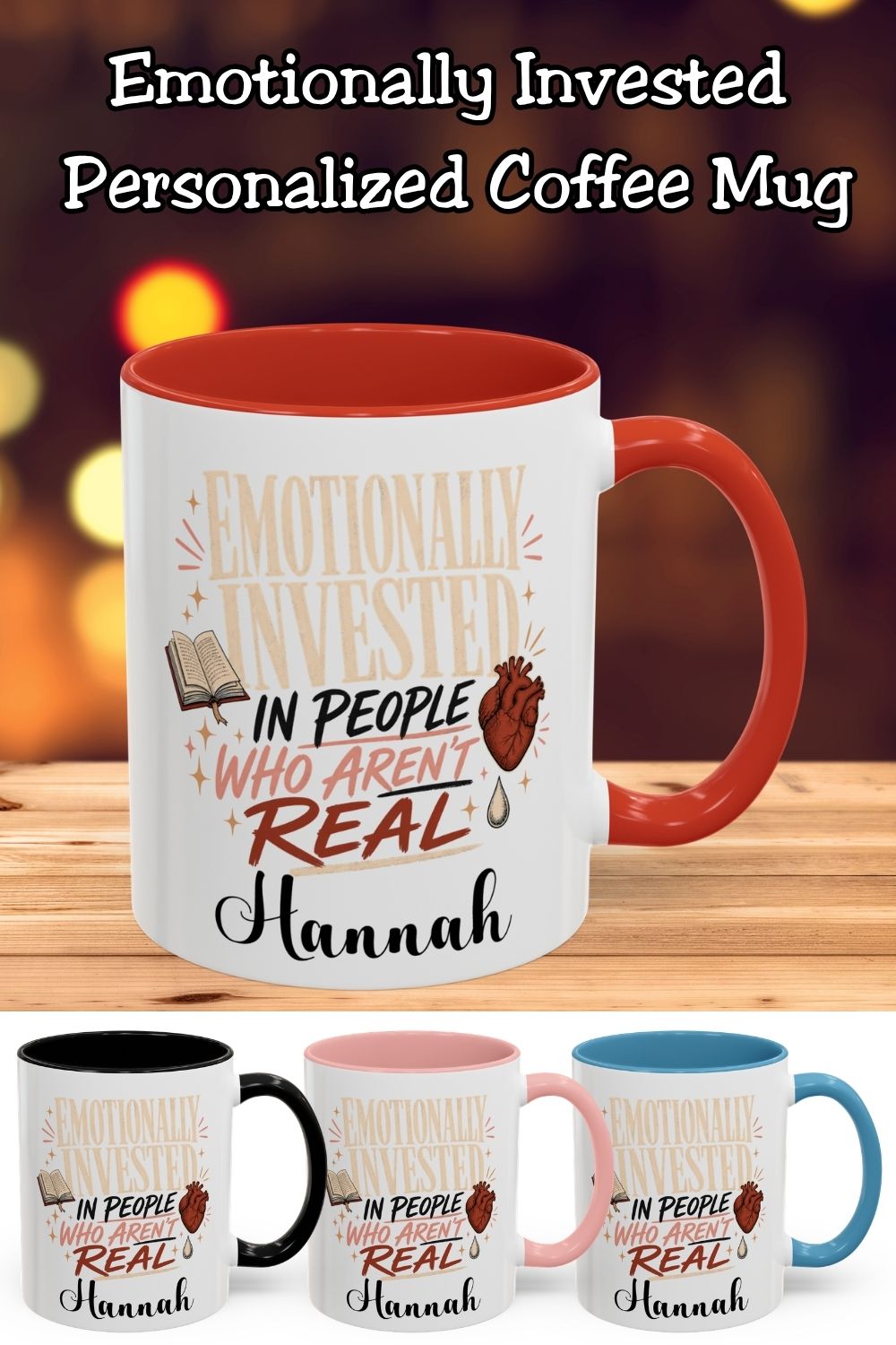 Personalized Emotionally Invested Mug, Book Lover Coffee Mug, Funny Reader Gift, Custom Bookish Mug, Romance Reader Gift