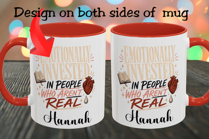 Personalized Emotionally Invested Mug, Book Lover Coffee Mug, Funny Reader Gift, Custom Bookish Mug, Romance Reader Gift