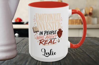 Personalized Emotionally Invested Mug, Book Lover Coffee Mug, Funny Reader Gift, Custom Bookish Mug, Romance Reader Gift