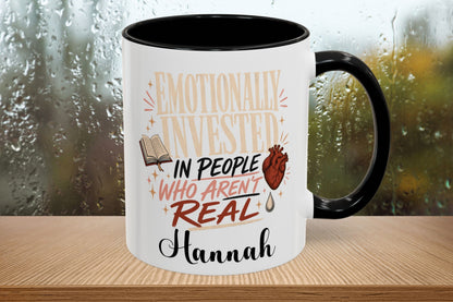 Personalized Emotionally Invested Mug, Book Lover Coffee Mug, Funny Reader Gift, Custom Bookish Mug, Romance Reader Gift
