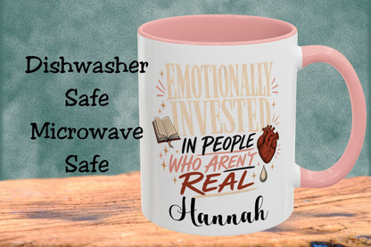 Personalized Emotionally Invested Mug, Book Lover Coffee Mug, Funny Reader Gift, Custom Bookish Mug, Romance Reader Gift