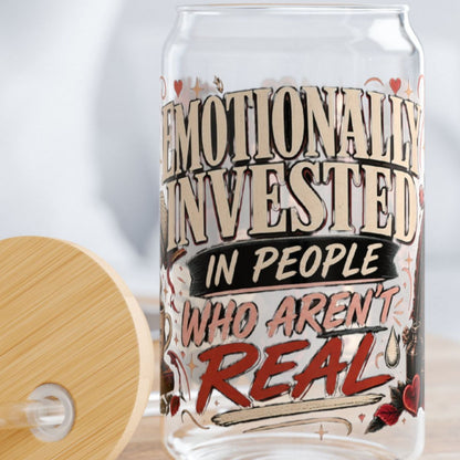 Emotionally Invested Glass Cup, Funny Book Lover Cup, Romance Reader 16 oz Glass Can, BookTok Reader Gift