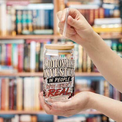 Emotionally Invested Glass Cup, Funny Book Lover Cup, Romance Reader 16 oz Glass Can, BookTok Reader Gift