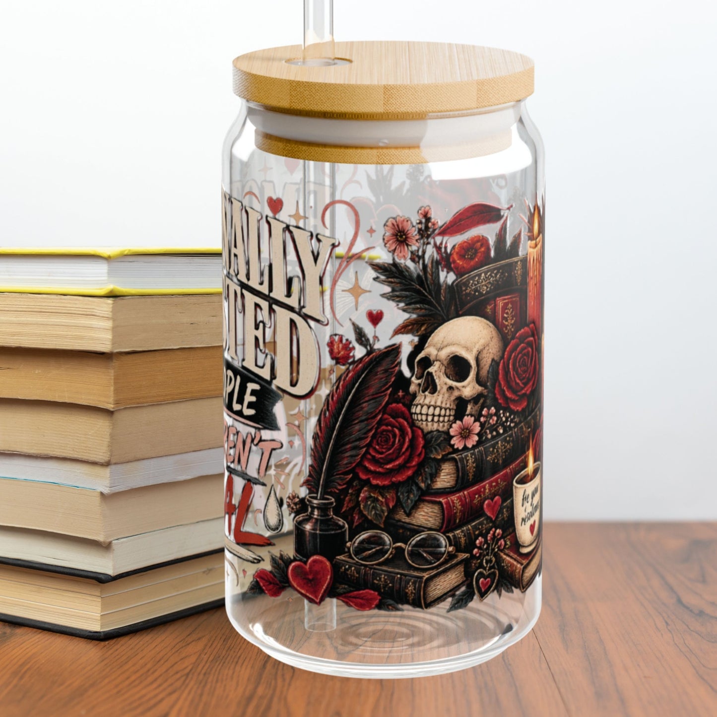 Emotionally Invested Glass Cup, Funny Book Lover Cup, Romance Reader 16 oz Glass Can, BookTok Reader Gift