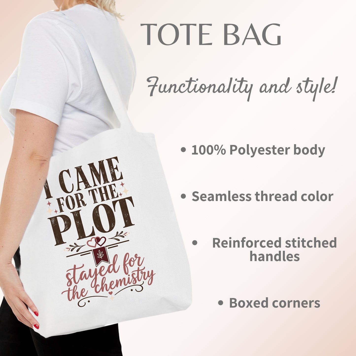 Came for the Plot Tote Bag, Stayed for the Chemistry Bag, Romance Reader Tote, Book Lover Gift, BookTok Bag, Bookish Tote