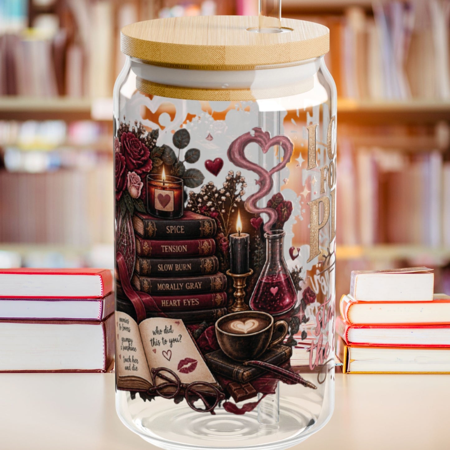 Came for the Plot Glass Cup, Stayed for the Chemistry 16 oz Glass Can, Romance Reader Gift, BookTok Book Lover Cup