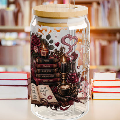 Came for the Plot Glass Cup, Stayed for the Chemistry 16 oz Glass Can, Romance Reader Gift, BookTok Book Lover Cup