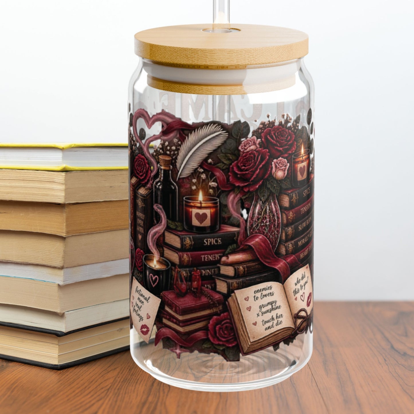 Came for the Plot Glass Cup, Stayed for the Chemistry 16 oz Glass Can, Romance Reader Gift, BookTok Book Lover Cup
