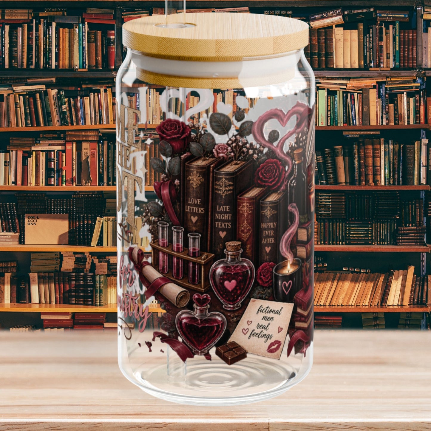 Came for the Plot Glass Cup, Stayed for the Chemistry 16 oz Glass Can, Romance Reader Gift, BookTok Book Lover Cup