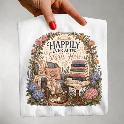 Happily Ever After Starts Here Shirt, Romance Reader Tee, Book Lover Shirt, Cozy Reading Shirt, BookTok Gift