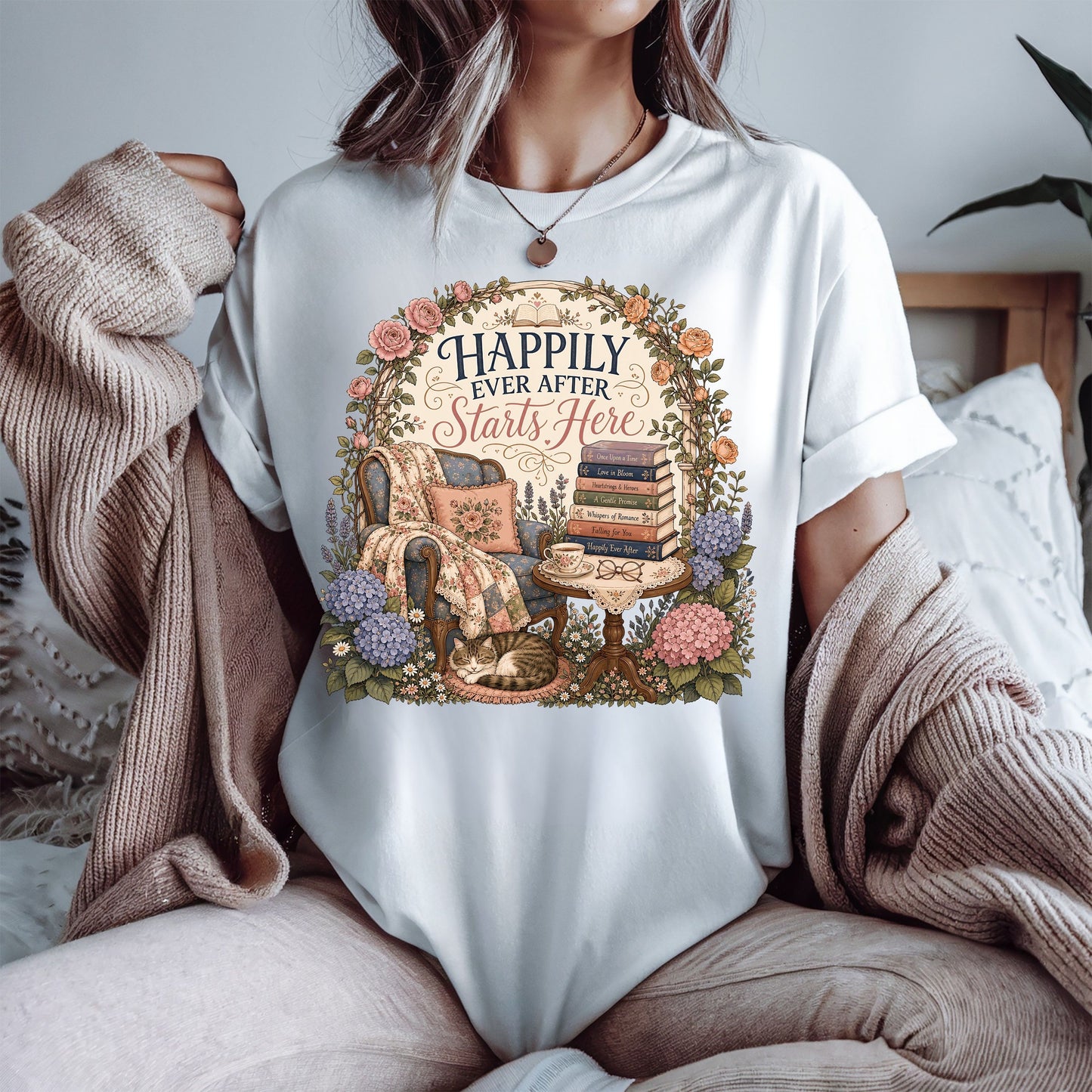 Happily Ever After Starts Here Shirt, Romance Reader Tee, Book Lover Shirt, Cozy Reading Shirt, BookTok Gift