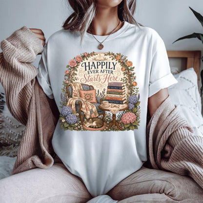 Happily Ever After Starts Here Shirt, Romance Reader Tee, Book Lover Shirt, Cozy Reading Shirt, BookTok Gift