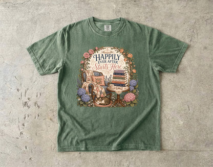 Happily Ever After Starts Here Shirt, Romance Reader Tee, Book Lover Shirt, Cozy Reading Shirt, BookTok Gift