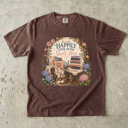 Happily Ever After Starts Here Shirt, Romance Reader Tee, Book Lover Shirt, Cozy Reading Shirt, BookTok Gift