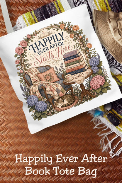 Happily Ever After Tote Bag, Romance Reader Book Bag, Book Lover Tote, Cozy Reading Bag, BookTok Gift for Reader
