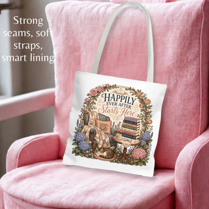 Happily Ever After Tote Bag, Romance Reader Book Bag, Book Lover Tote, Cozy Reading Bag, BookTok Gift for Reader
