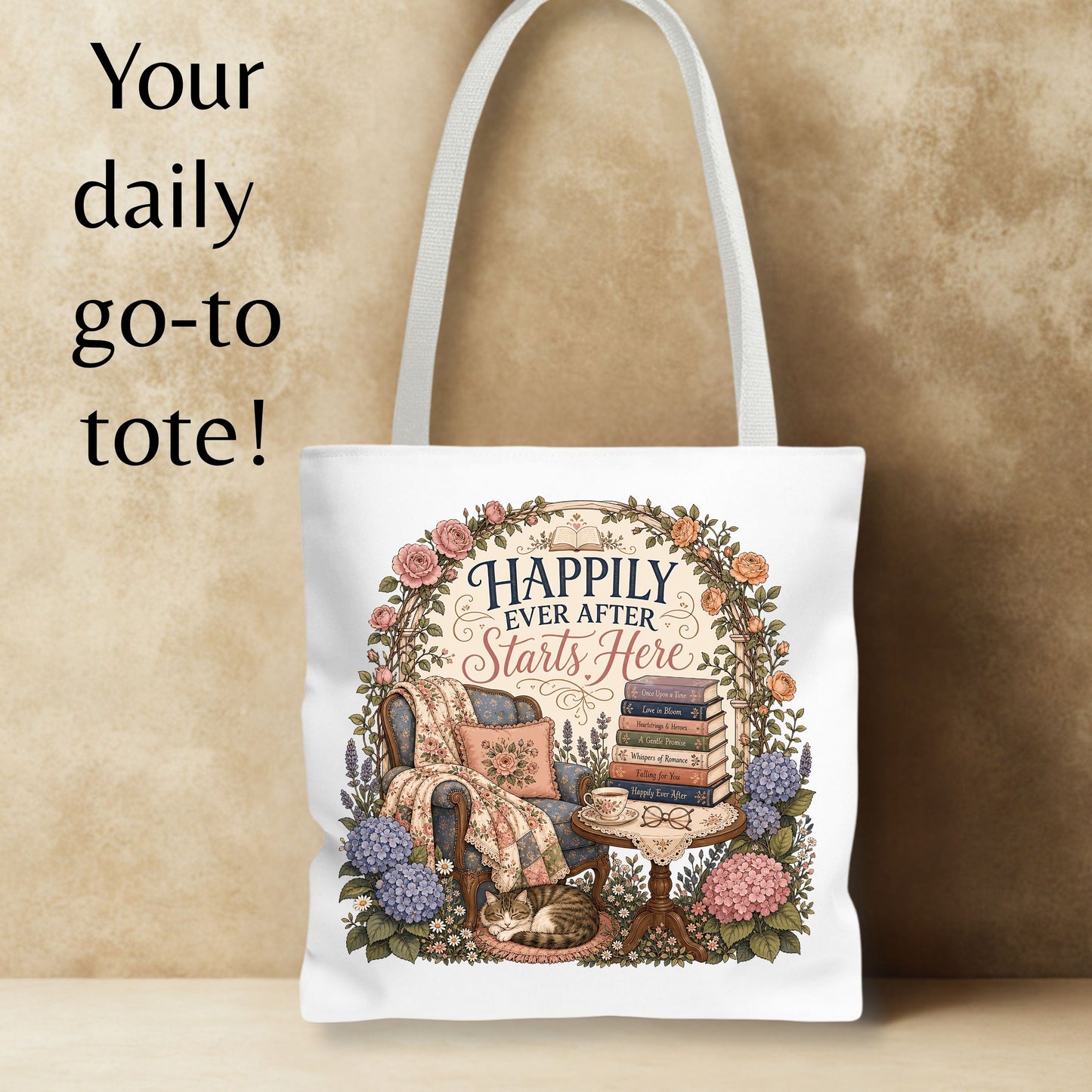 Happily Ever After Tote Bag, Romance Reader Book Bag, Book Lover Tote, Cozy Reading Bag, BookTok Gift for Reader