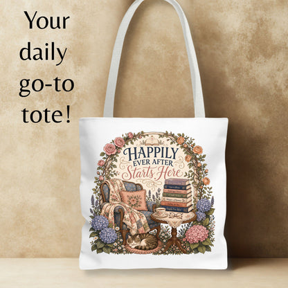 Happily Ever After Tote Bag, Romance Reader Book Bag, Book Lover Tote, Cozy Reading Bag, BookTok Gift for Reader