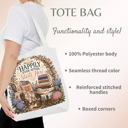 Happily Ever After Tote Bag, Romance Reader Book Bag, Book Lover Tote, Cozy Reading Bag, BookTok Gift for Reader