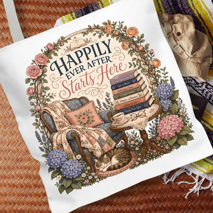 Happily Ever After Tote Bag, Romance Reader Book Bag, Book Lover Tote, Cozy Reading Bag, BookTok Gift for Reader