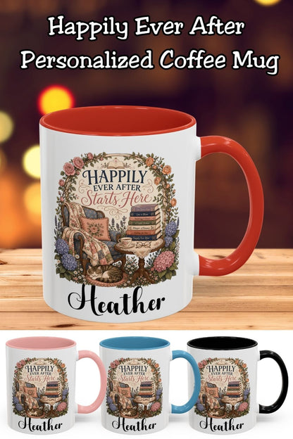 Personalized Book Lover Mug, Happily Ever After Starts Here, Romance Reader Mug, Bookish Gift, Custom Reader Coffee Cup
