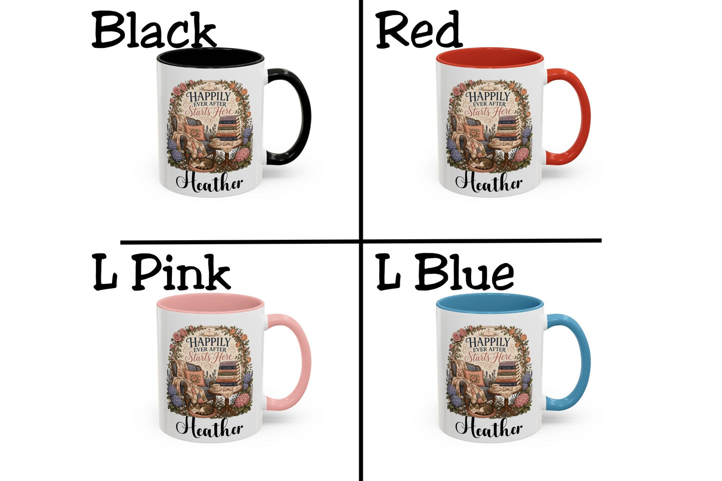 Personalized Book Lover Mug, Happily Ever After Starts Here, Romance Reader Mug, Bookish Gift, Custom Reader Coffee Cup