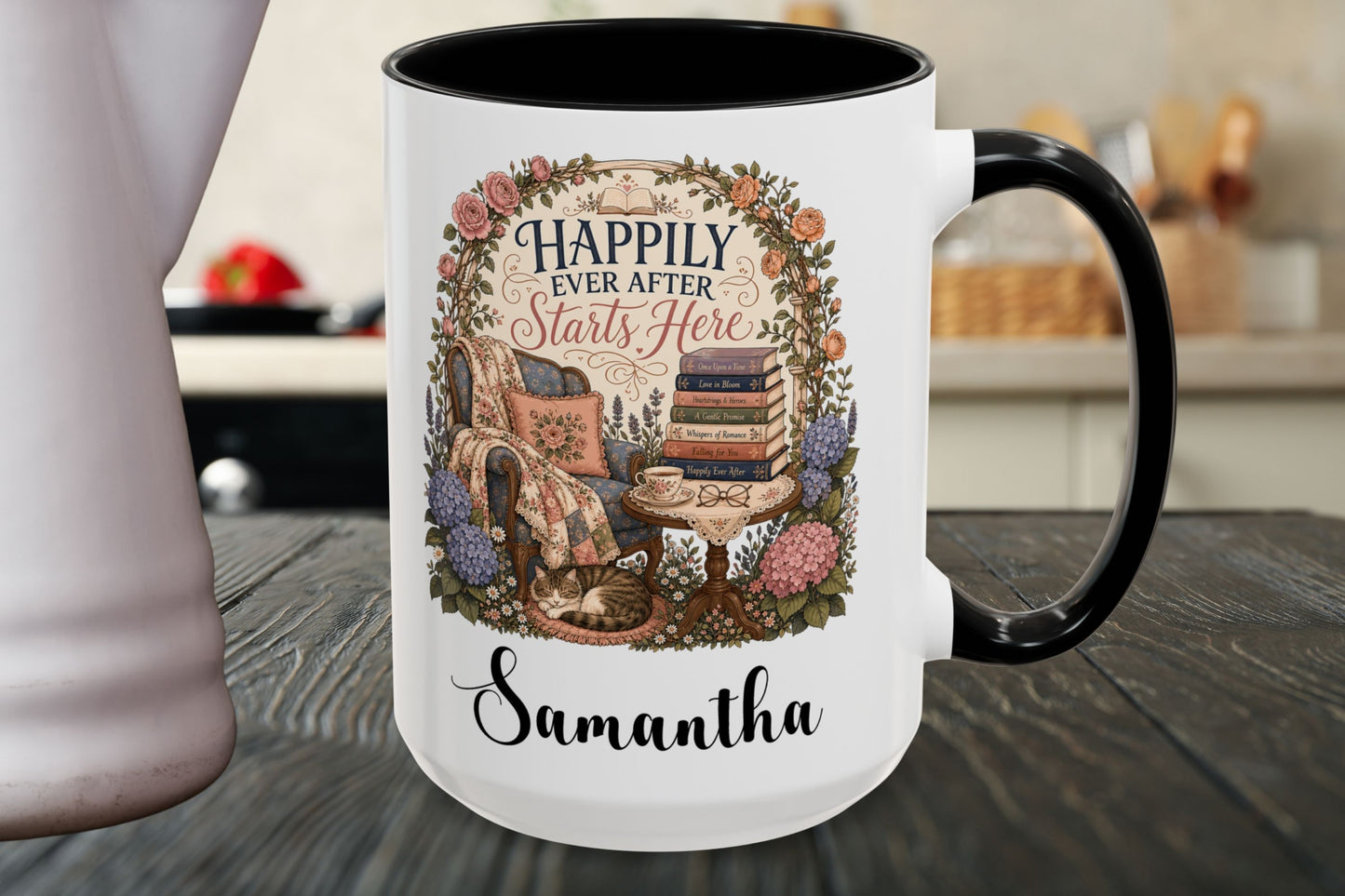 Personalized Book Lover Mug, Happily Ever After Starts Here, Romance Reader Mug, Bookish Gift, Custom Reader Coffee Cup