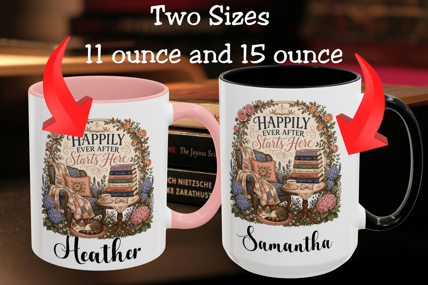 Personalized Book Lover Mug, Happily Ever After Starts Here, Romance Reader Mug, Bookish Gift, Custom Reader Coffee Cup