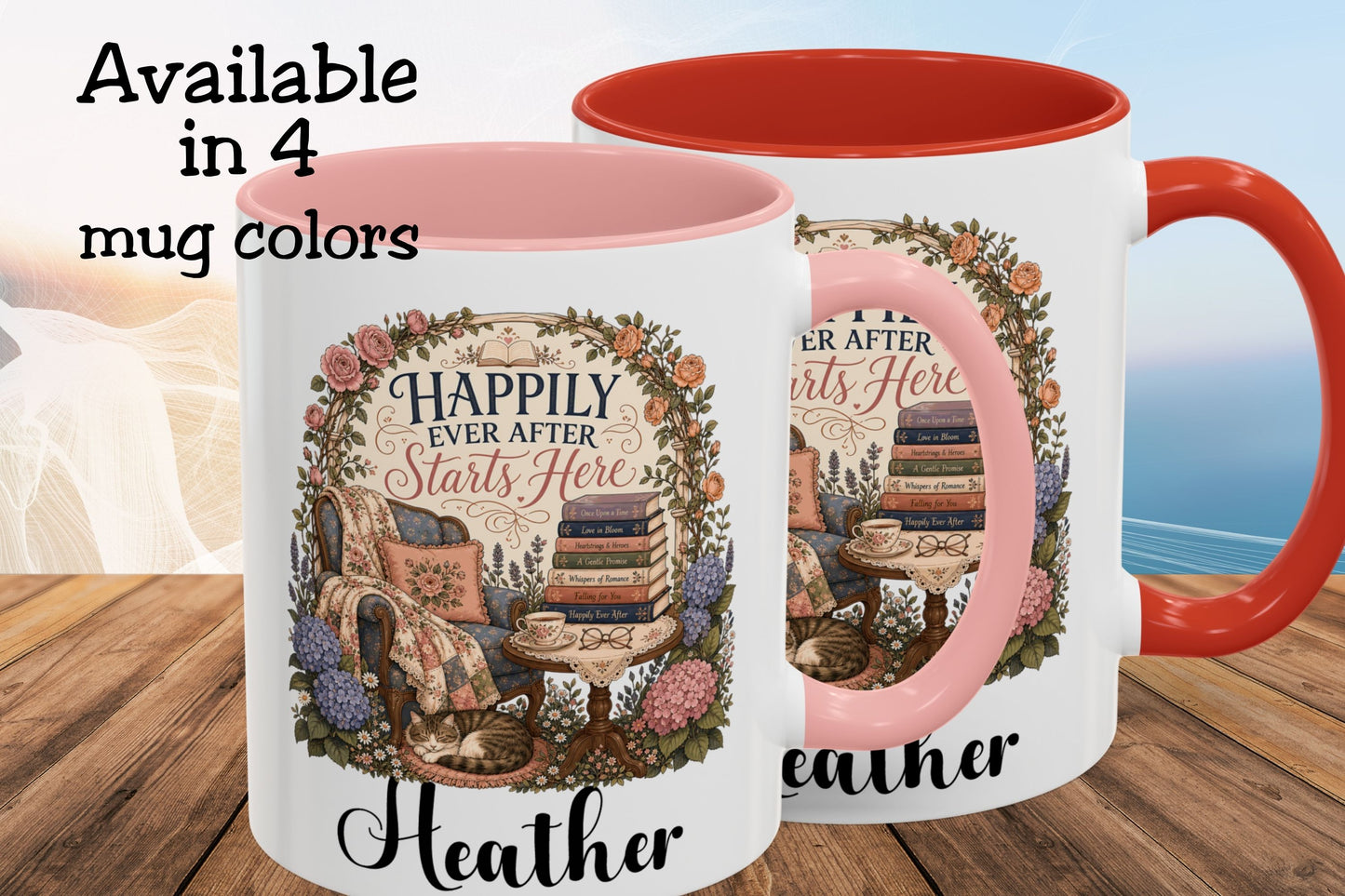 Personalized Book Lover Mug, Happily Ever After Starts Here, Romance Reader Mug, Bookish Gift, Custom Reader Coffee Cup