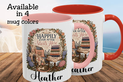 Personalized Book Lover Mug, Happily Ever After Starts Here, Romance Reader Mug, Bookish Gift, Custom Reader Coffee Cup