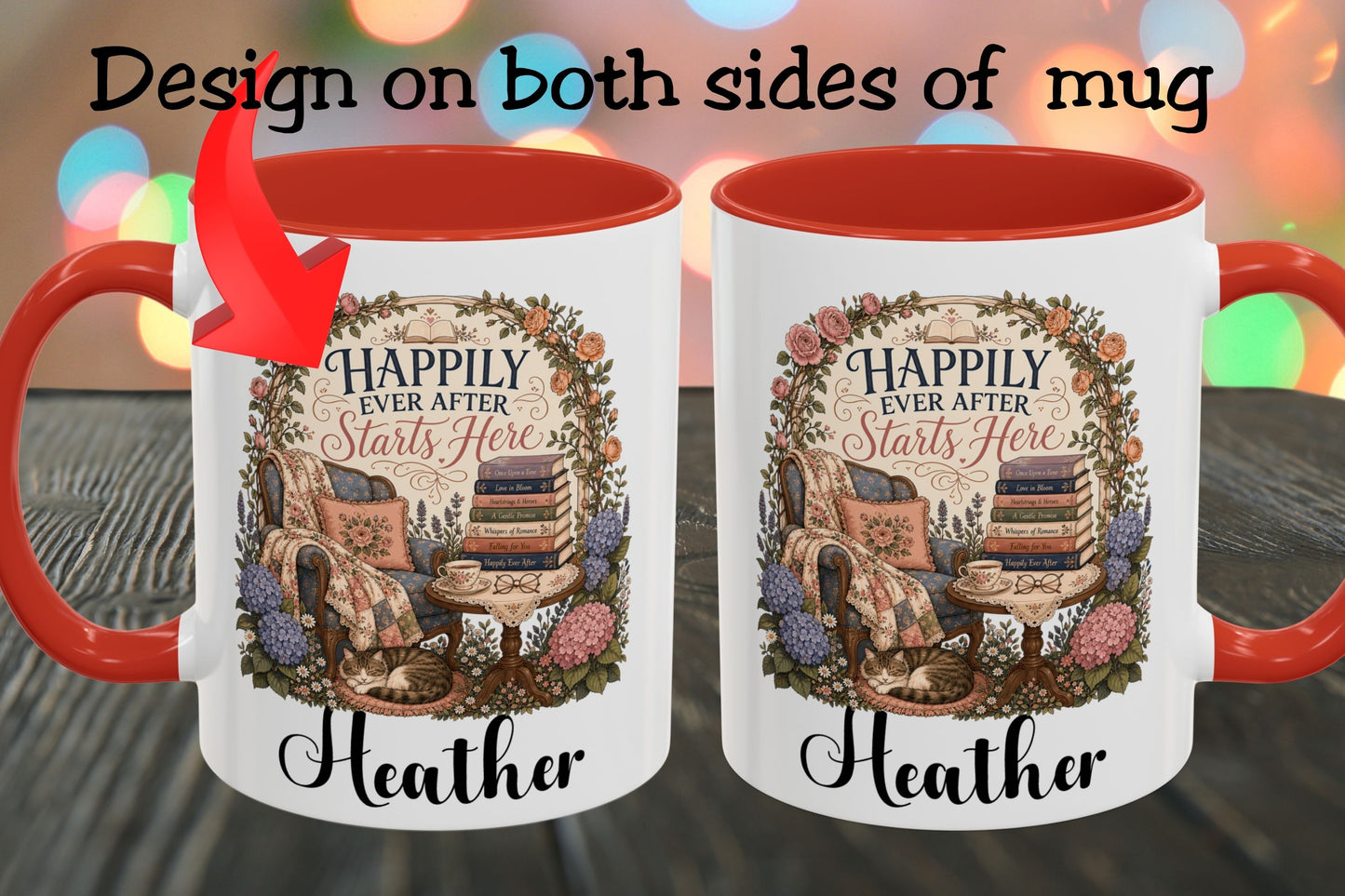 Personalized Book Lover Mug, Happily Ever After Starts Here, Romance Reader Mug, Bookish Gift, Custom Reader Coffee Cup