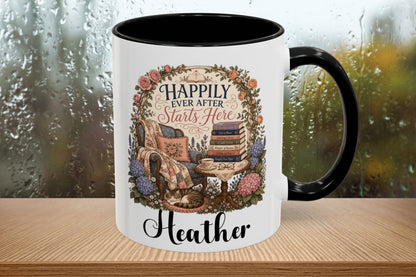 Personalized Book Lover Mug, Happily Ever After Starts Here, Romance Reader Mug, Bookish Gift, Custom Reader Coffee Cup