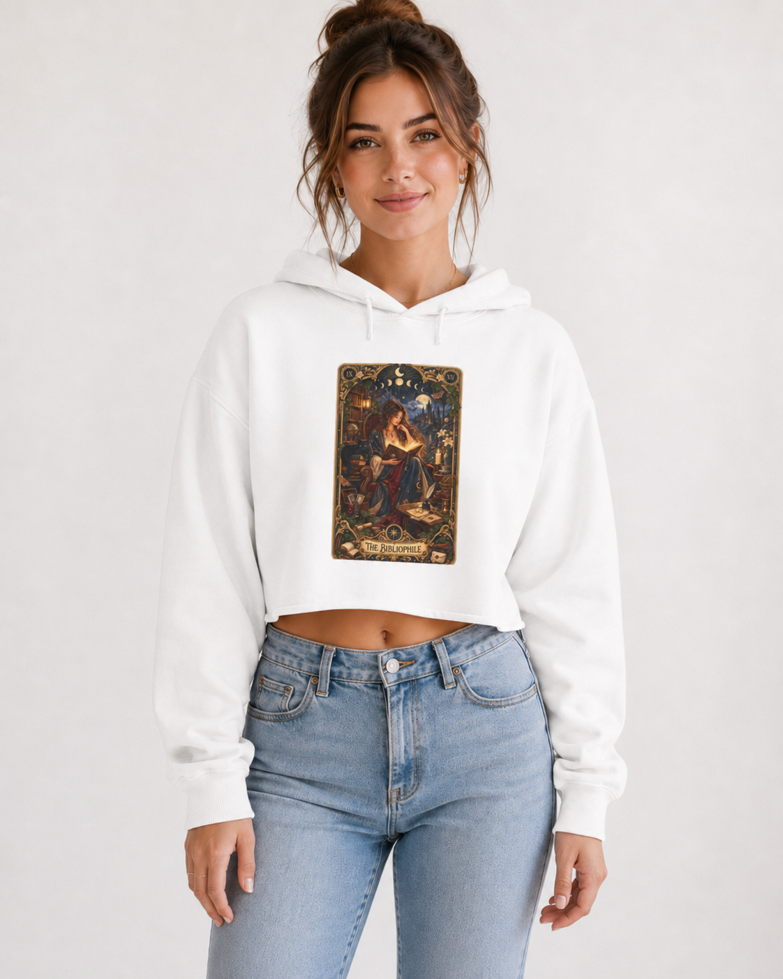 The Bibliophile Cropped Hoodie, Book Lover Sweatshirt, Tarot Card Hoodie, Bookish Gift for Reader, Dark Academia Cropped Sweatshirt