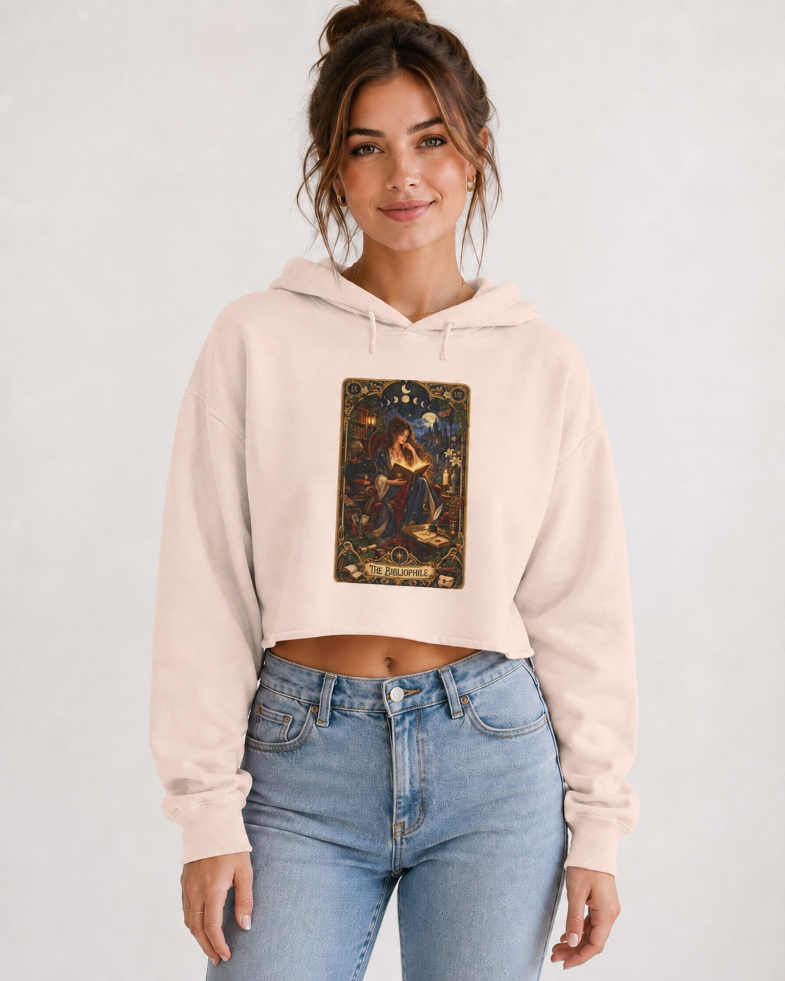 The Bibliophile Cropped Hoodie, Book Lover Sweatshirt, Tarot Card Hoodie, Bookish Gift for Reader, Dark Academia Cropped Sweatshirt