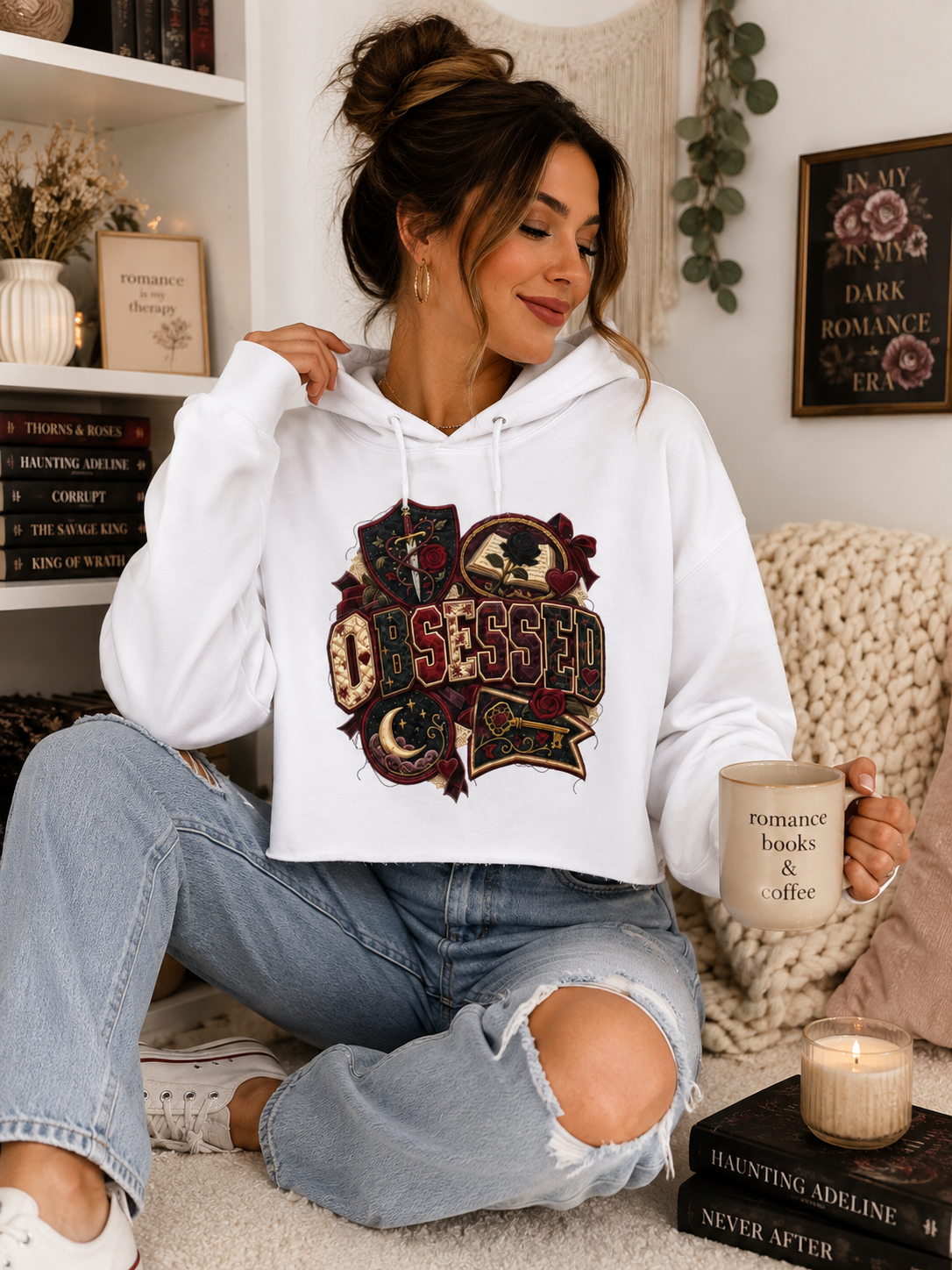 Dark Romance Cropped Hoodie, Obsession Book Lover Sweatshirt, Gothic Romance Reader Hoodie, Bookish Gift for Her