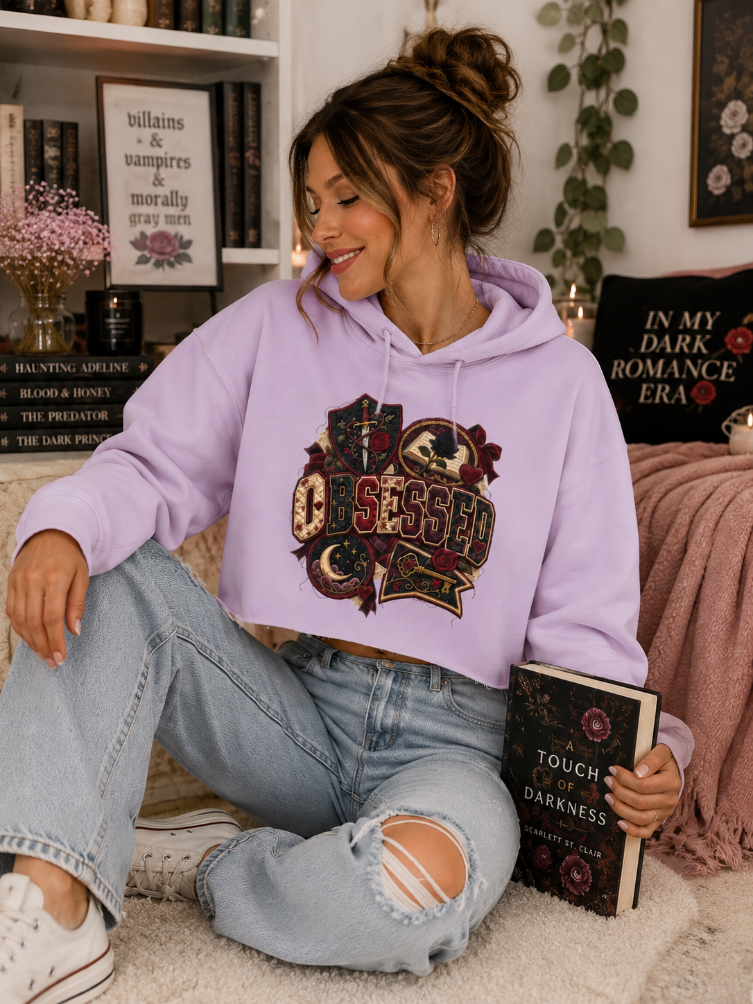 Dark Romance Cropped Hoodie, Obsession Book Lover Sweatshirt, Gothic Romance Reader Hoodie, Bookish Gift for Her