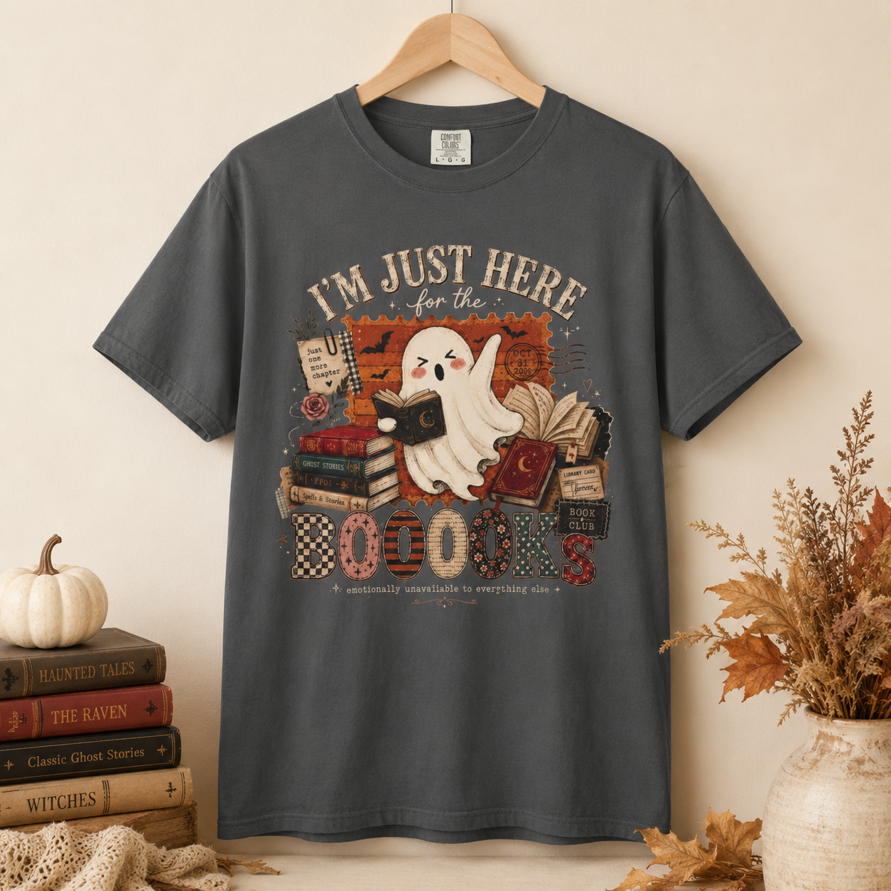 Im Just Here for the Boooooks Shirt, Halloween Book Lover Tee, Ghost Reading Shirt, Bookish Fall Shirt, Spooky Reader Gift