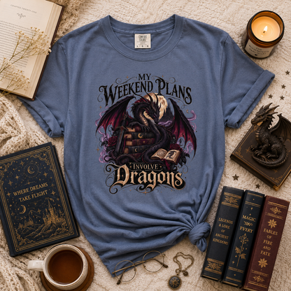 My Weekend Plans Involve Dragons Shirt, Romantasy T Shirt, Book Lover Tee, Dragon Reader Shirt, Fantasy Bookish Shirt, Bookish Gift