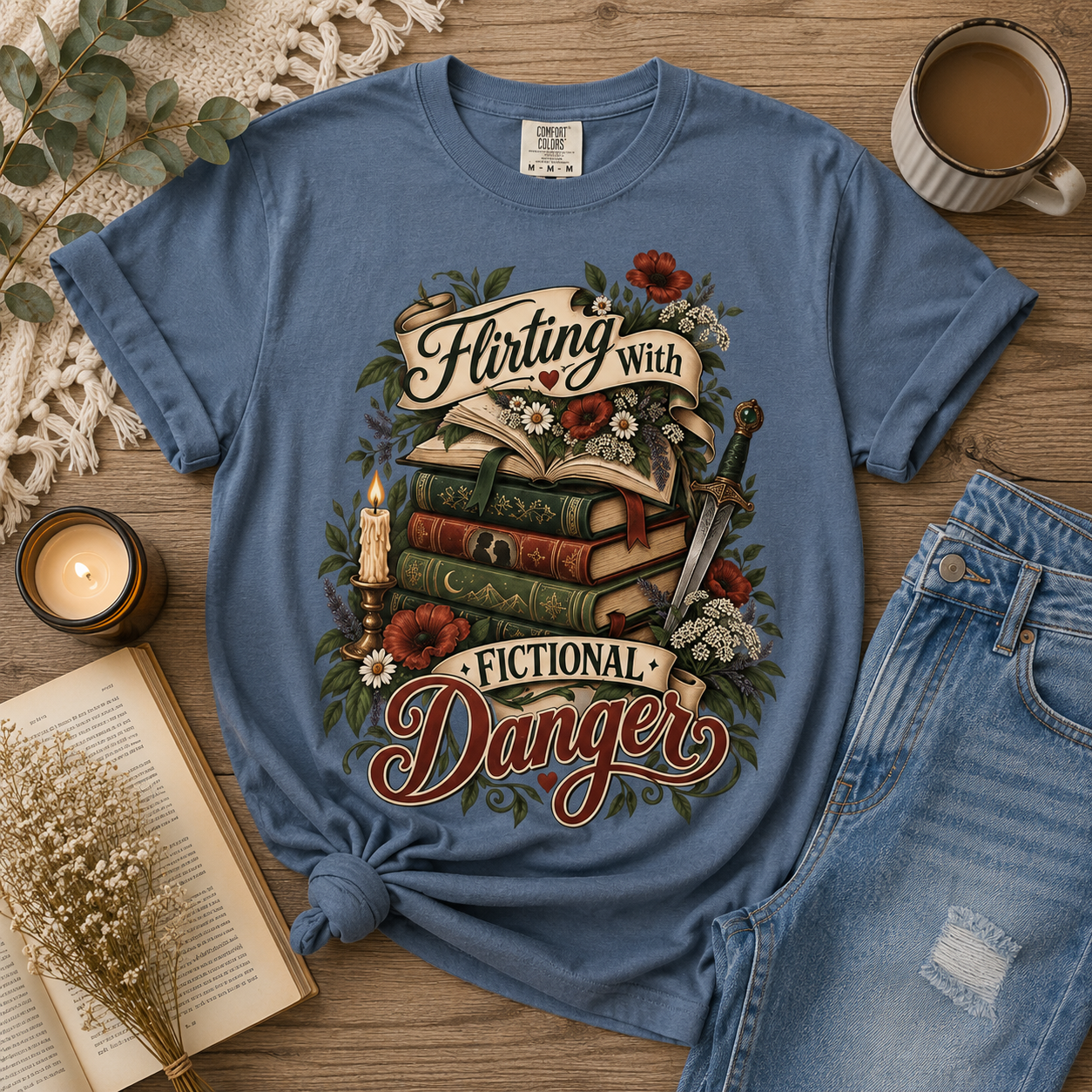 Flirting With Fictional Danger Shirt, Romantasy Reader Shirt, Dark Fantasy Bookish Tee, Romance Book Lover Gift, BookTok Merch