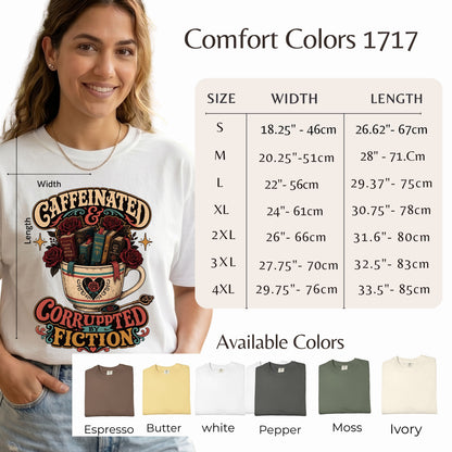Caffeinated and Corrupted by Fiction Shirt, Book Lover Tee, Romance Reader Shirt, BookTok Gift, Coffee and Books T-Shirt