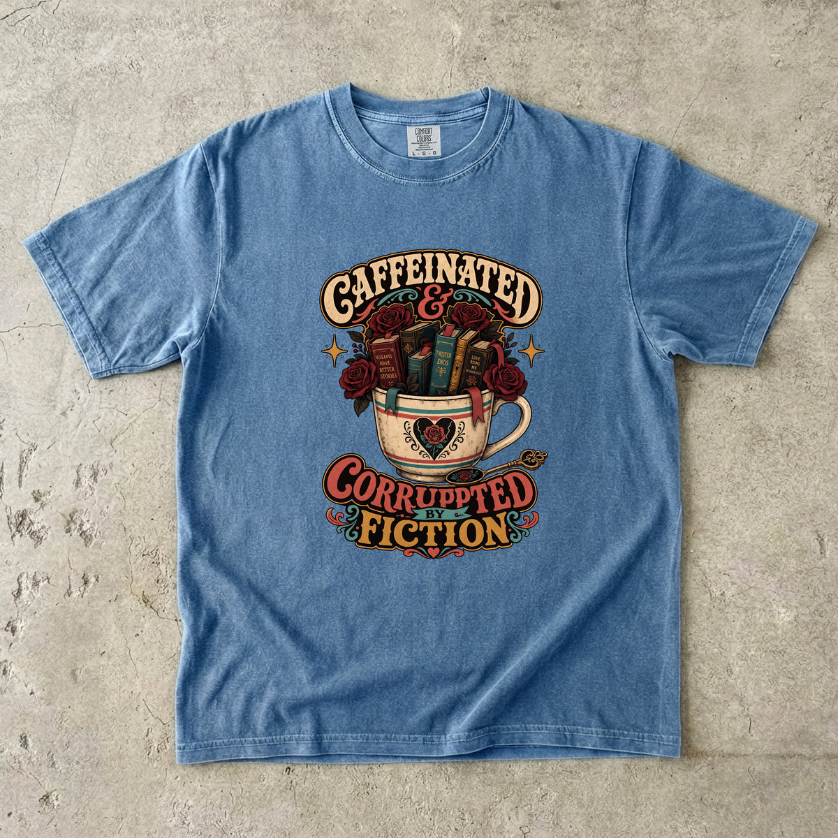 Caffeinated and Corrupted by Fiction Shirt, Book Lover Tee, Romance Reader Shirt, BookTok Gift, Coffee and Books T-Shirt
