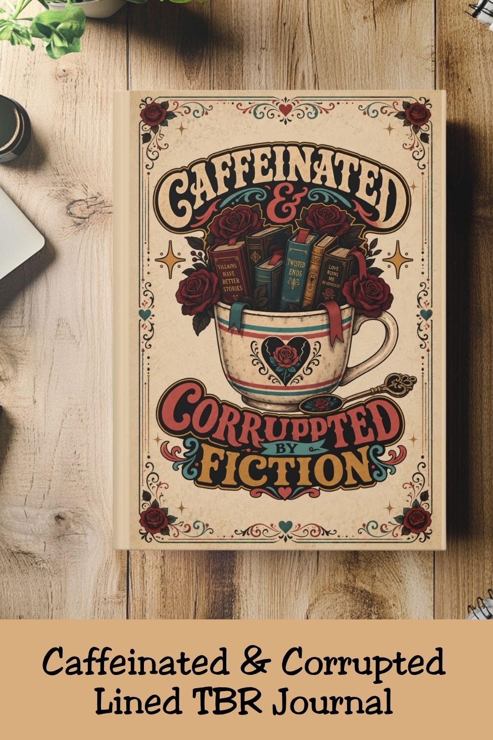 Caffeinated and Corrupted by Fiction Journal, Book Lover Notebook, Romance Reader Gift, Bookish Journal, BookTok Gift for Her