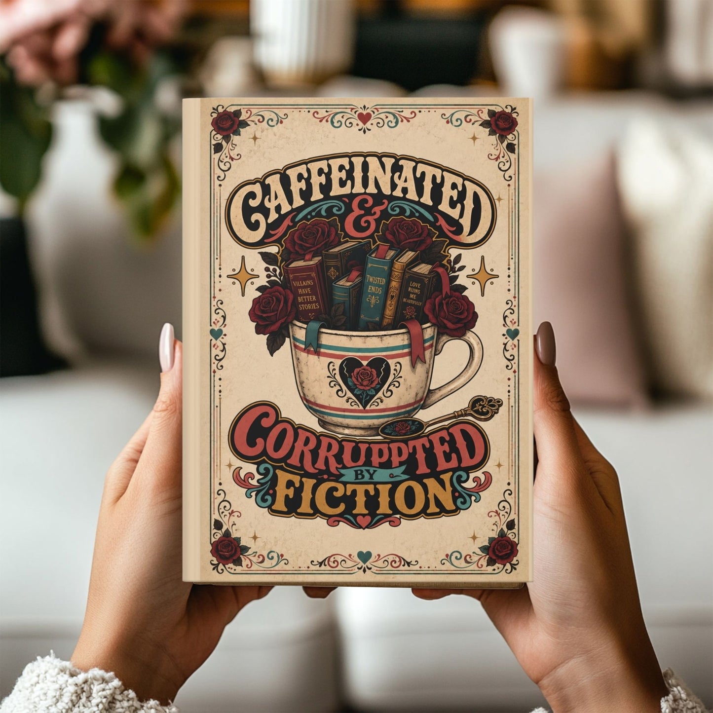 Caffeinated and Corrupted by Fiction Journal, Book Lover Notebook, Romance Reader Gift, Bookish Journal, BookTok Gift for Her